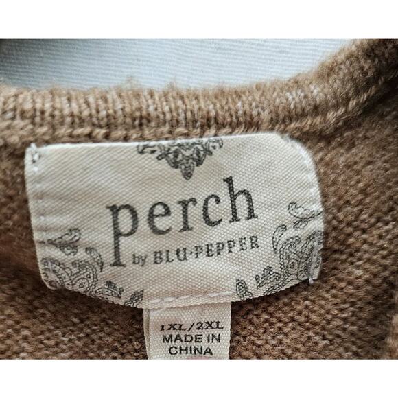 PERCH By BLU PEPPER Colorblock Sweater 1XL 2XL Camel Black Plus - Picture 4 of 11
